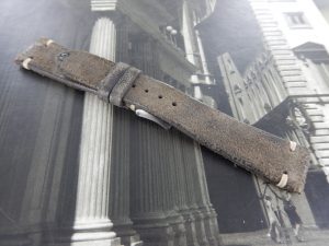 Brown grey hand made vintage leather strap – 20mm, buckle 16mm