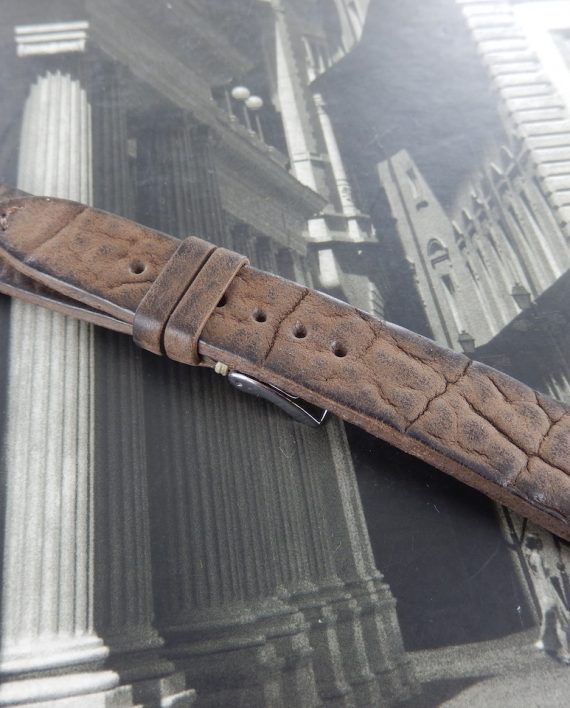 Brown printed leather hand made strap – 20mm, buckel 16mm